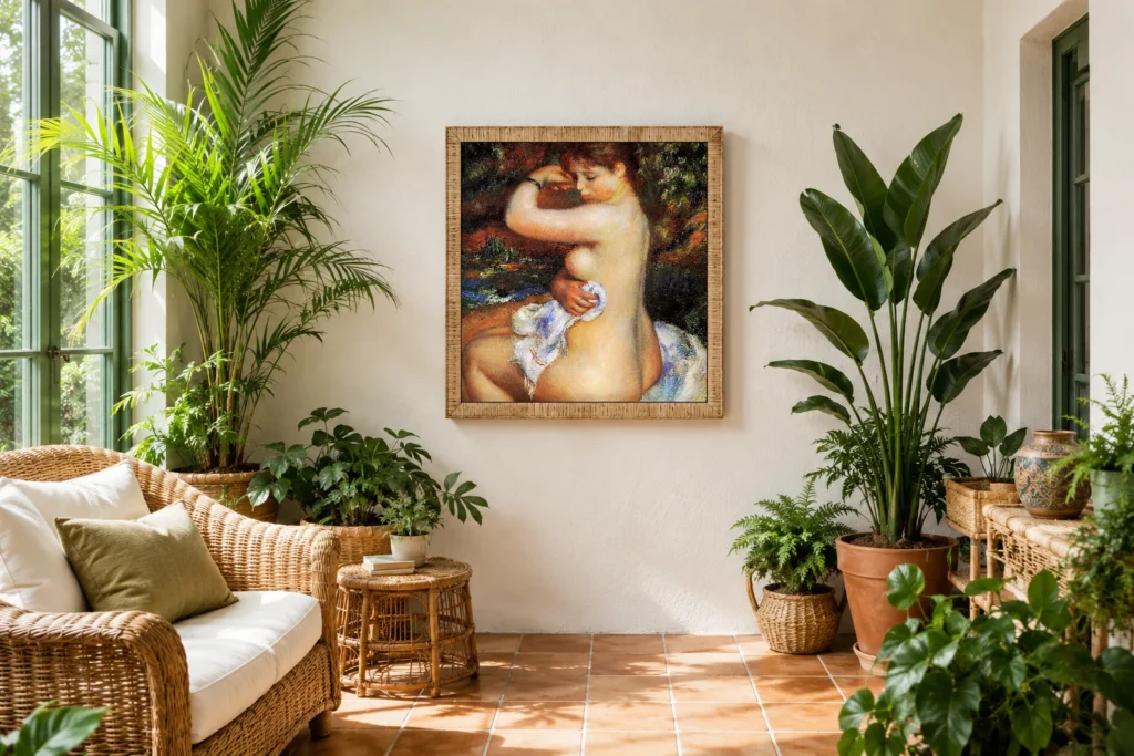 Framed print of After the Bath, Black Bracelet hanging on a wall in a furnished room
