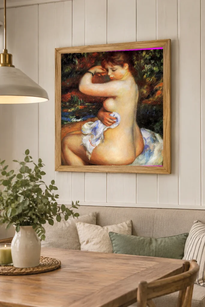 Framed print of After the Bath, Black Bracelet hanging on a wall in a furnished room