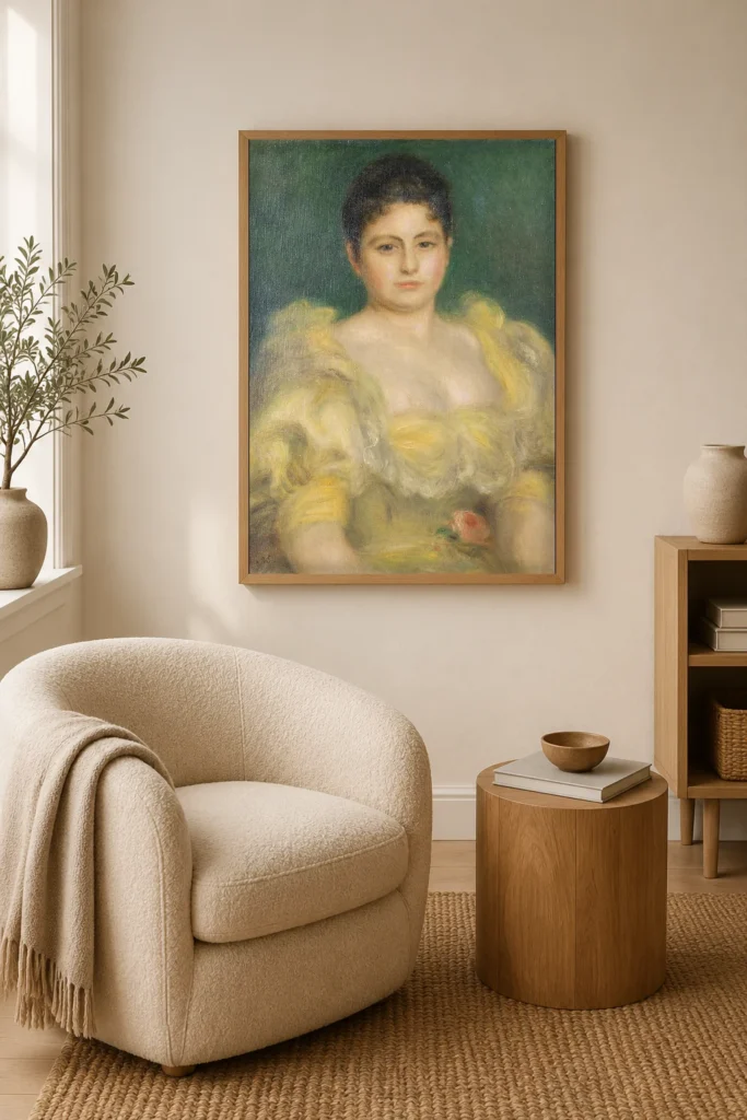 Framed print of Mrs. Stephen Pichon hanging on a wall in a furnished room
