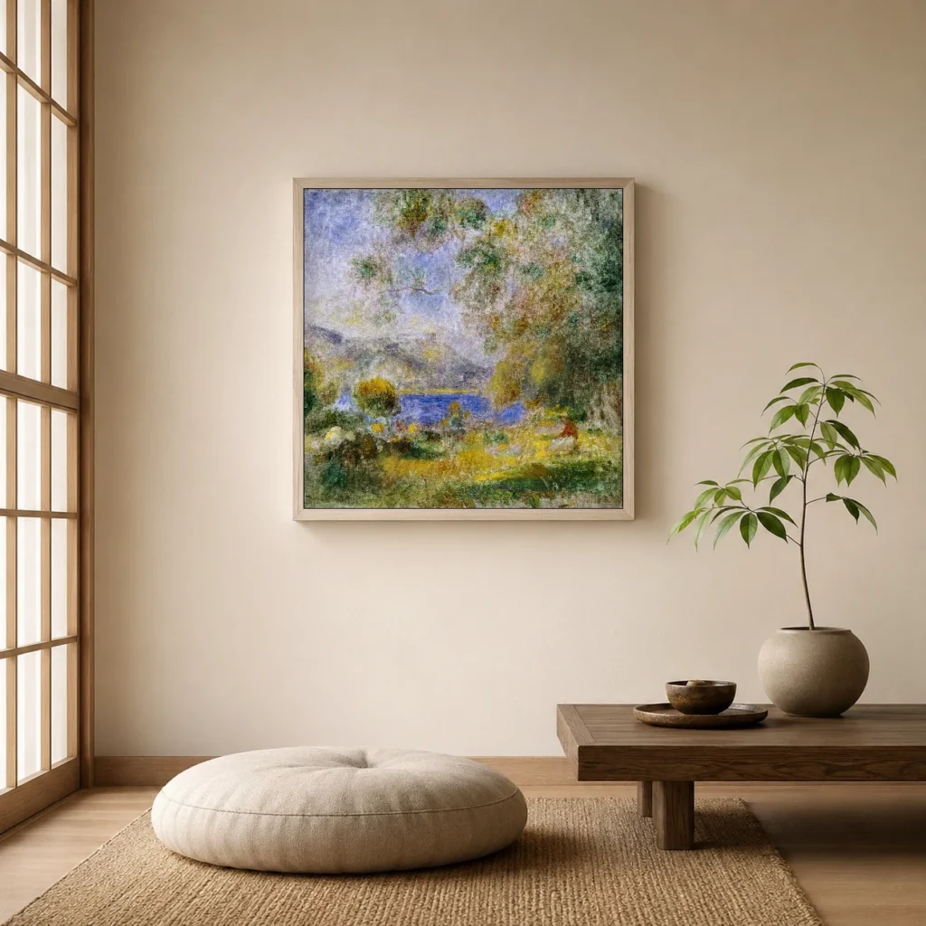 Framed print of Near Cagnes hanging on a wall in a furnished room