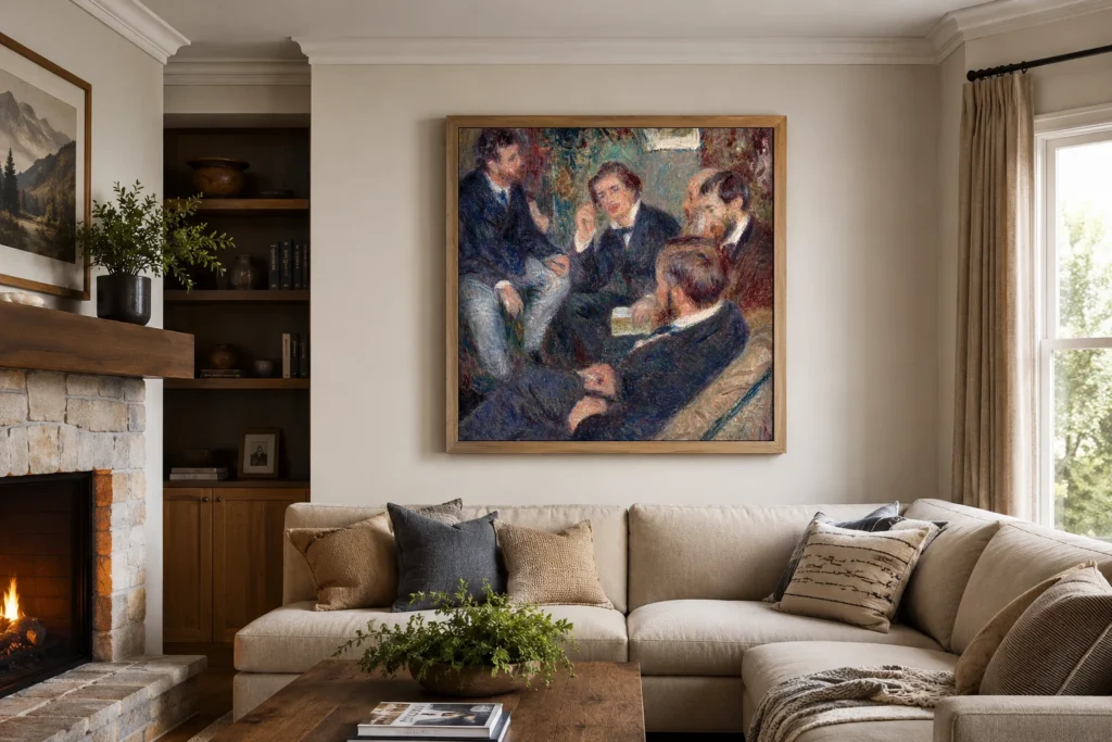 Framed print of At Renoir’s Home, rue St. Georges hanging on a wall in a furnished room