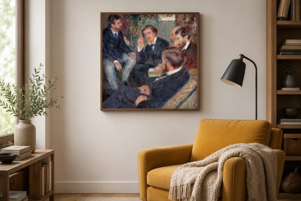 Framed print of At Renoir’s Home, rue St. Georges hanging on a wall in a furnished room