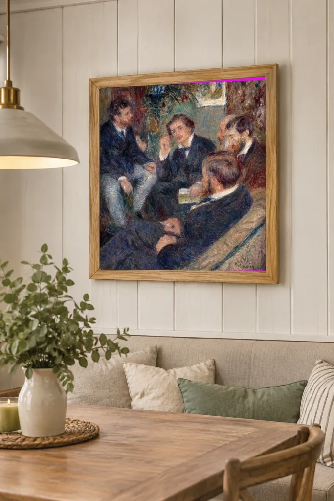 Framed print of At Renoir’s Home, rue St. Georges hanging on a wall in a furnished room