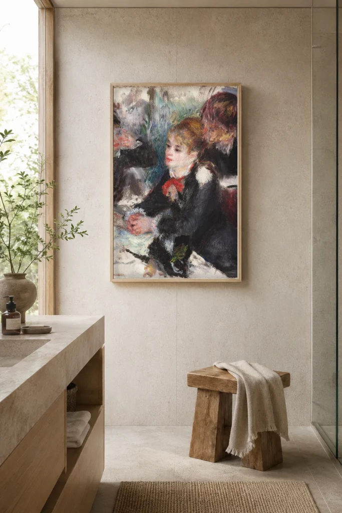 Framed print of At the Milliner’s hanging on a wall in a furnished room