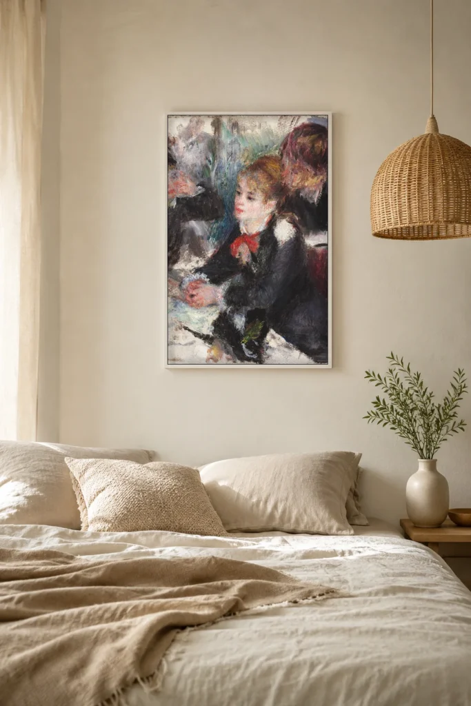 Framed print of At the Milliner’s hanging on a wall in a furnished room
