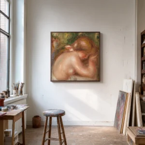 Framed print of Nude Torso of Young Girl (Torse nu de jeune fille) hanging on a wall in a furnished room