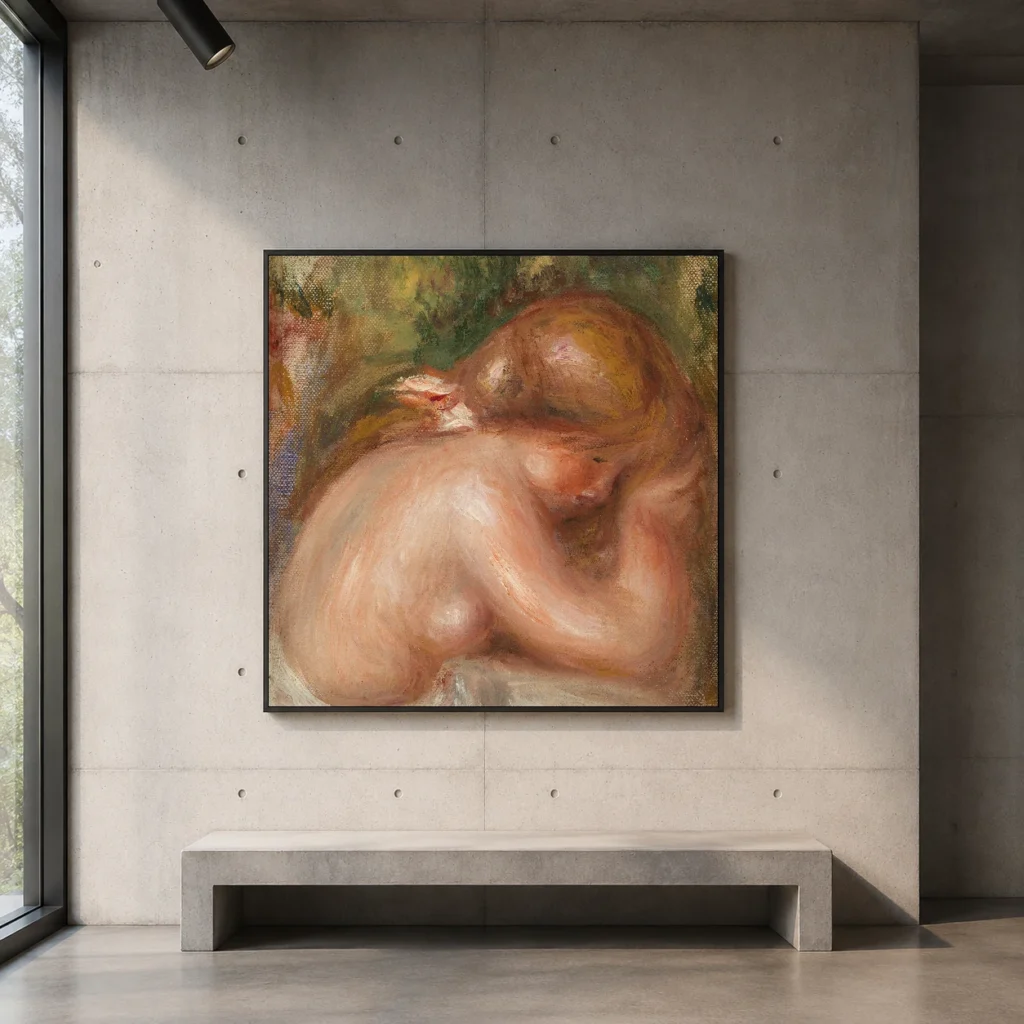 Framed print of Nude Torso of Young Girl (Torse nu de jeune fille) hanging on a wall in a furnished room