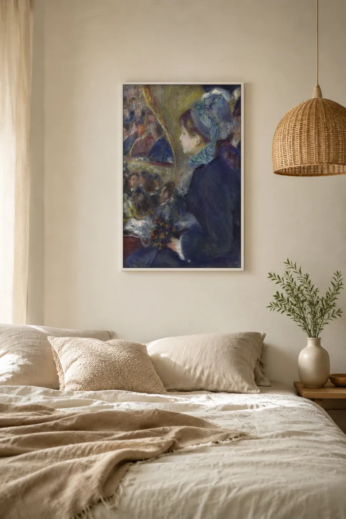 Framed print of At the Theatre (La Première Sortie) hanging on a wall in a furnished room