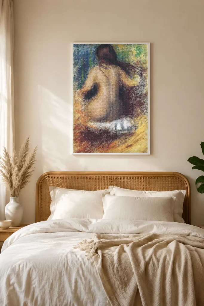 Framed print of Nude from Behind hanging on a wall in a furnished room
