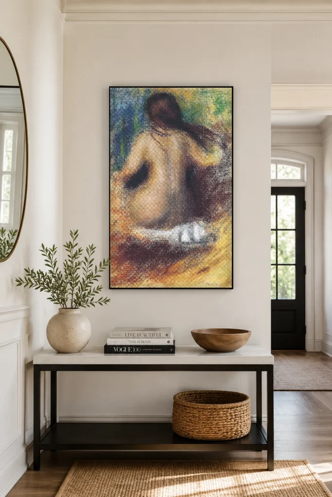 Framed print of Nude from Behind hanging on a wall in a furnished room