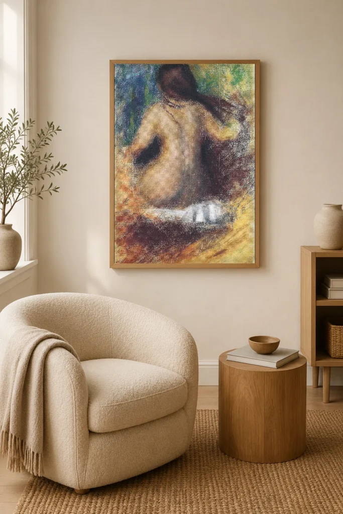 Framed print of Nude from Behind hanging on a wall in a furnished room