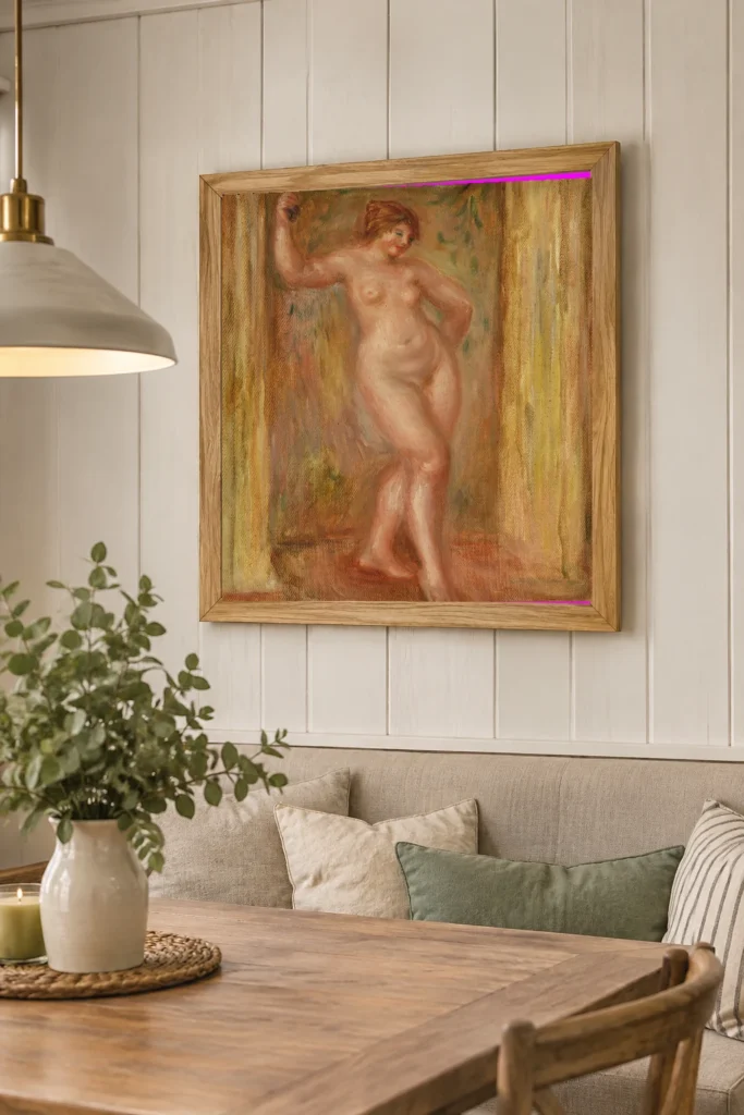 Framed print of Nude with Castanets hanging on a wall in a furnished room