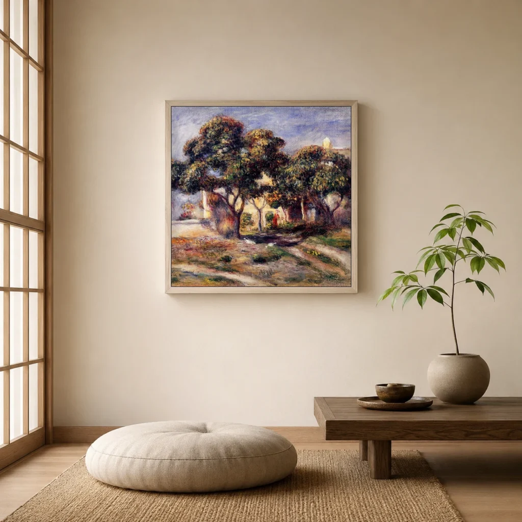 Framed print of Medlars, Cagnes hanging on a wall in a furnished room