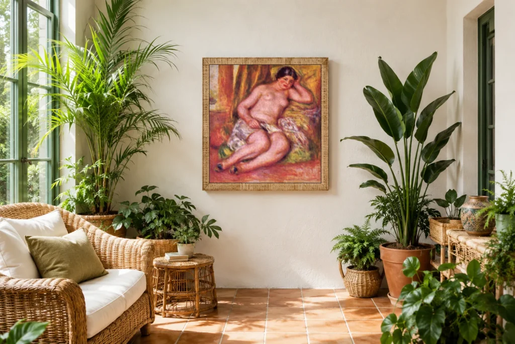 Framed print of Sleeping Odalisque hanging on a wall in a furnished room