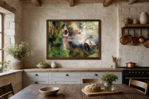 Framed print of On Chatou Island hanging on a wall in a furnished room