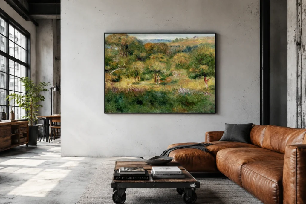 Framed print of Edge of the Forest in Brittany hanging on a wall in a furnished room