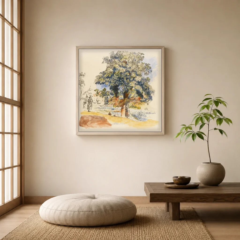 Framed print of Landscape of the South hanging on a wall in a furnished room