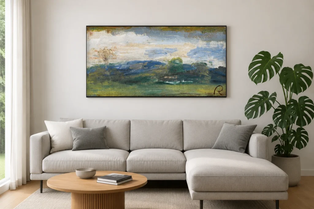 Framed print of Landscape at Cagnes, Sketch hanging on a wall in a furnished room