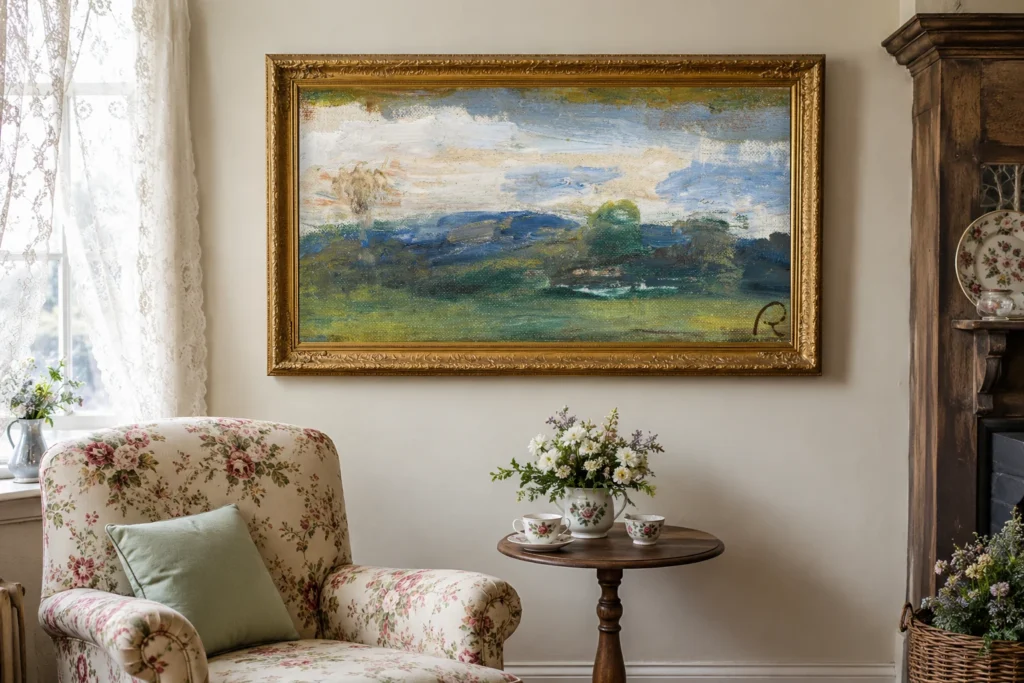 Framed print of Landscape at Cagnes, Sketch hanging on a wall in a furnished room