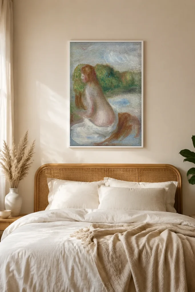 Framed print of Little Bather, Sketch hanging on a wall in a furnished room