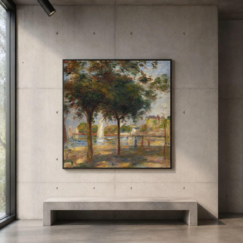 Framed print of The Port of Pornic (The White Sail) hanging on a wall in a furnished room