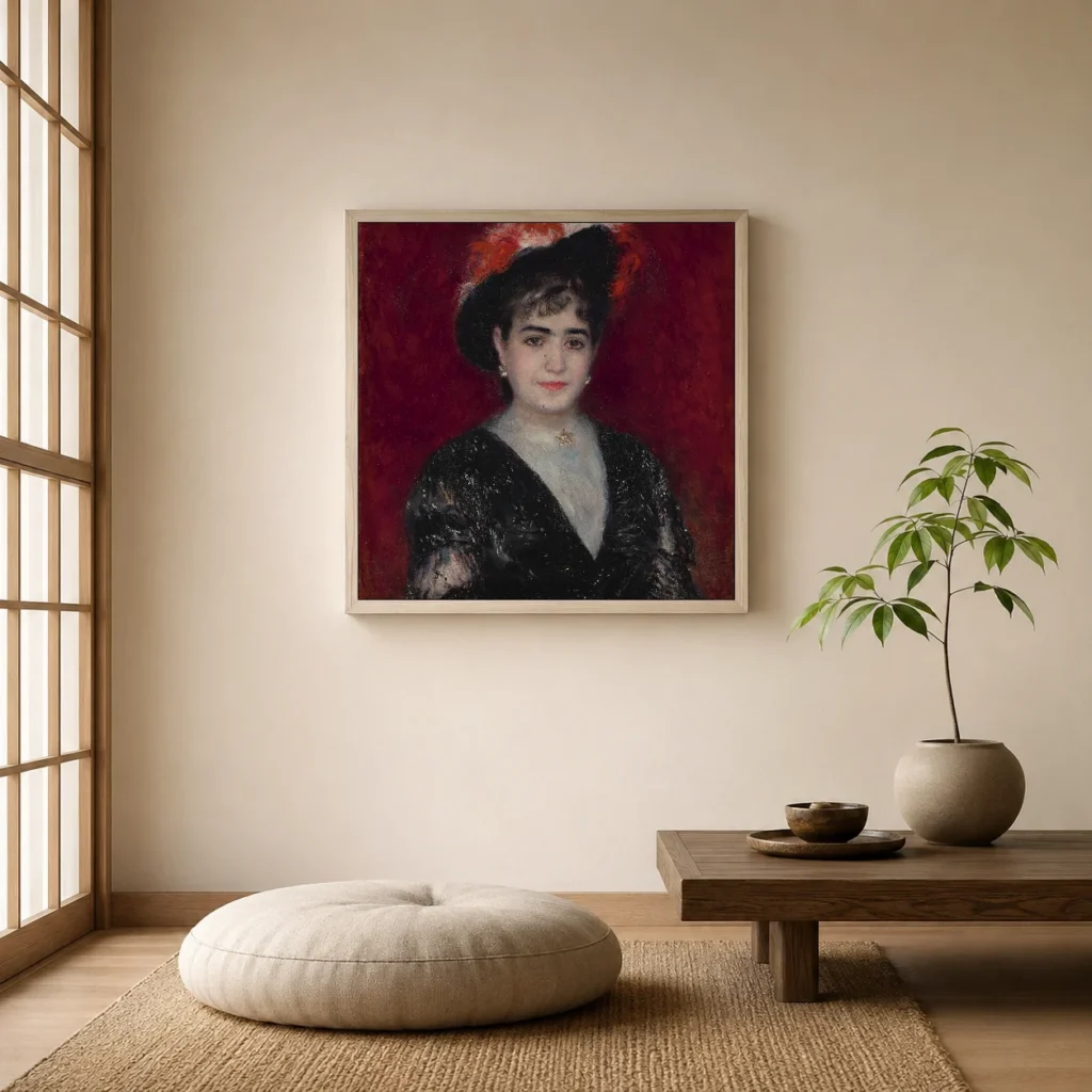Framed print of Portrait of Madame Adela Ocampo de Heimendhal hanging on a wall in a furnished room
