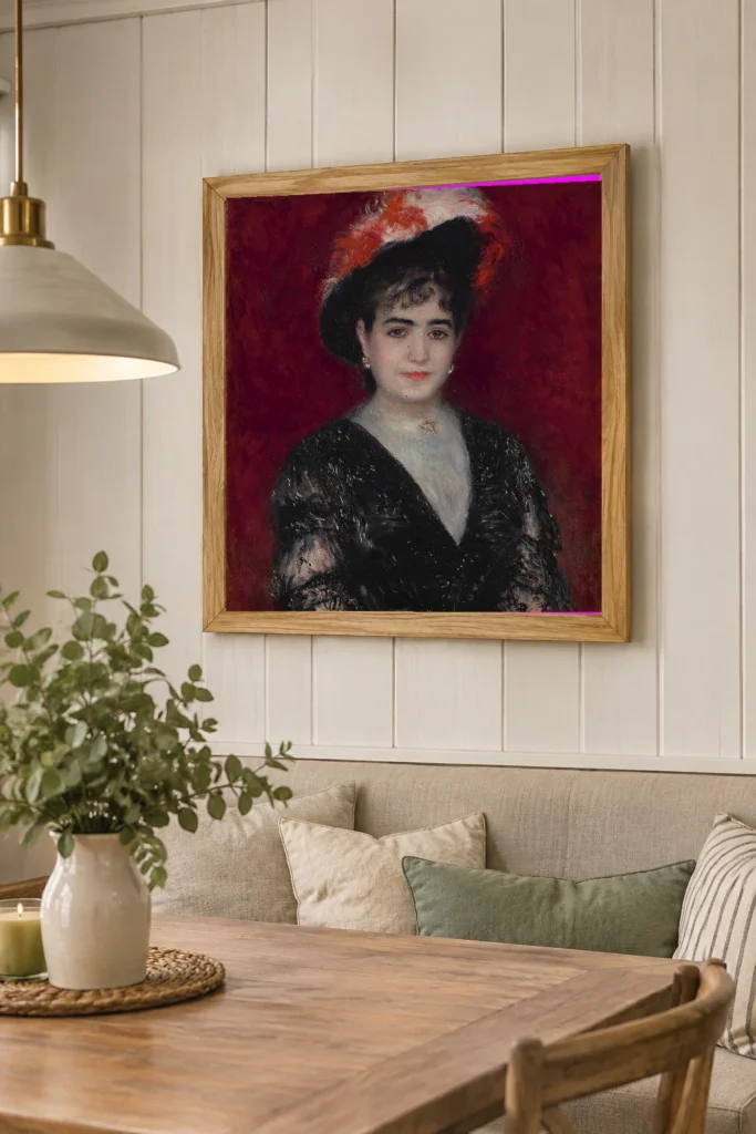 Framed print of Portrait of Madame Adela Ocampo de Heimendhal hanging on a wall in a furnished room