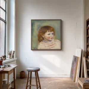 Framed print of Portrait of Pierre Renoir, Three-Quarter Length hanging on a wall in a furnished room