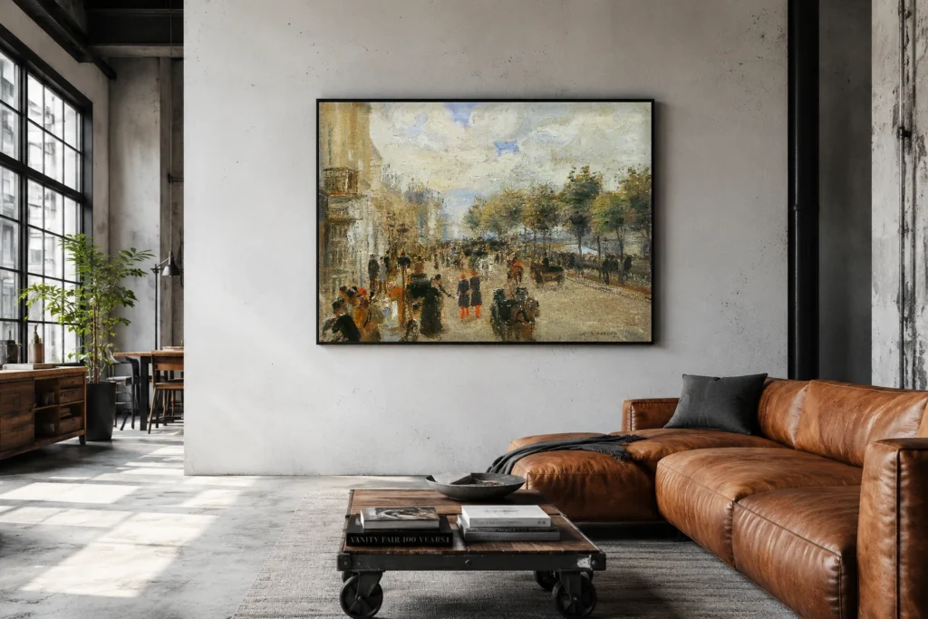 Framed print of Paris, Quai Malaquais hanging on a wall in a furnished room