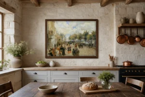 Framed print of Paris, Quai Malaquais hanging on a wall in a furnished room