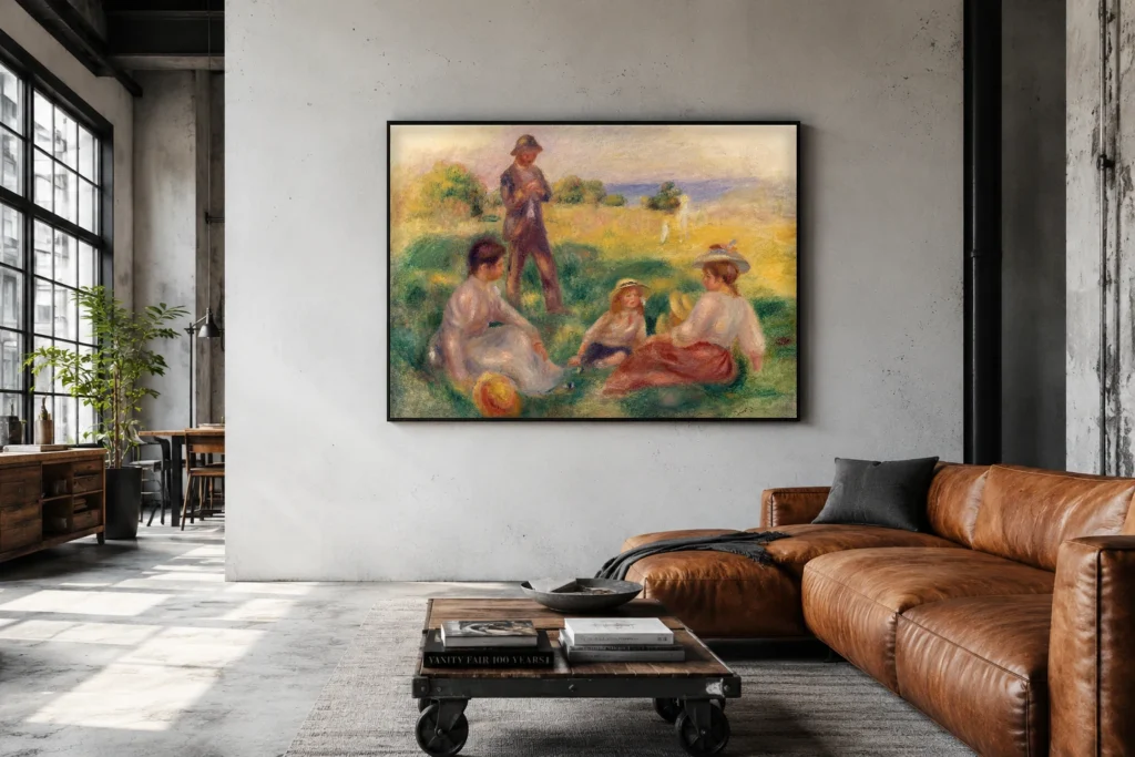 Framed print of Party in the Country at Berneval hanging on a wall in a furnished room