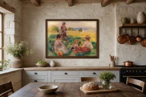 Framed print of Party in the Country at Berneval hanging on a wall in a furnished room