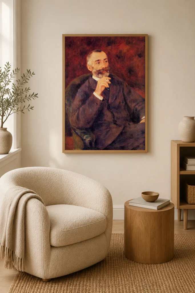 Framed print of Paul Berard hanging on a wall in a furnished room