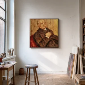 Framed print of Paul Durand-Ruel hanging on a wall in a furnished room