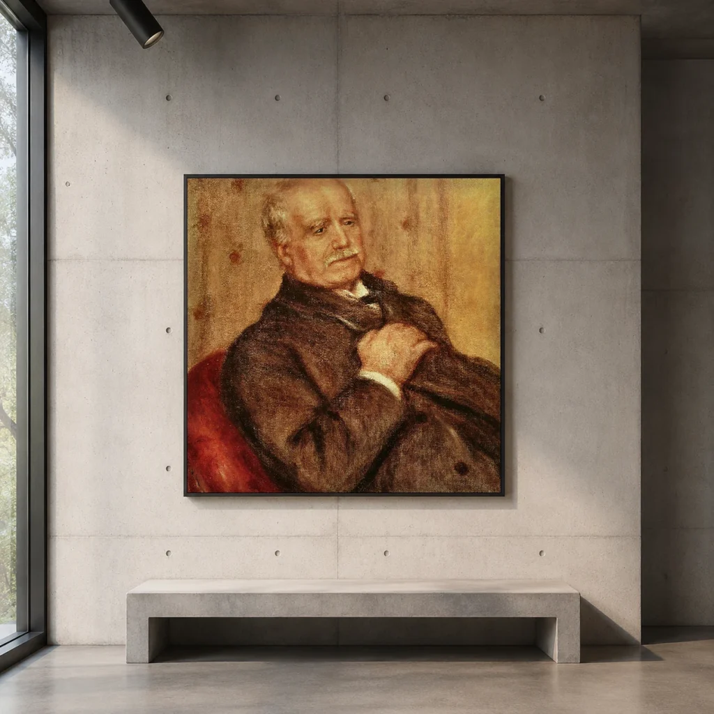 Framed print of Paul Durand-Ruel hanging on a wall in a furnished room