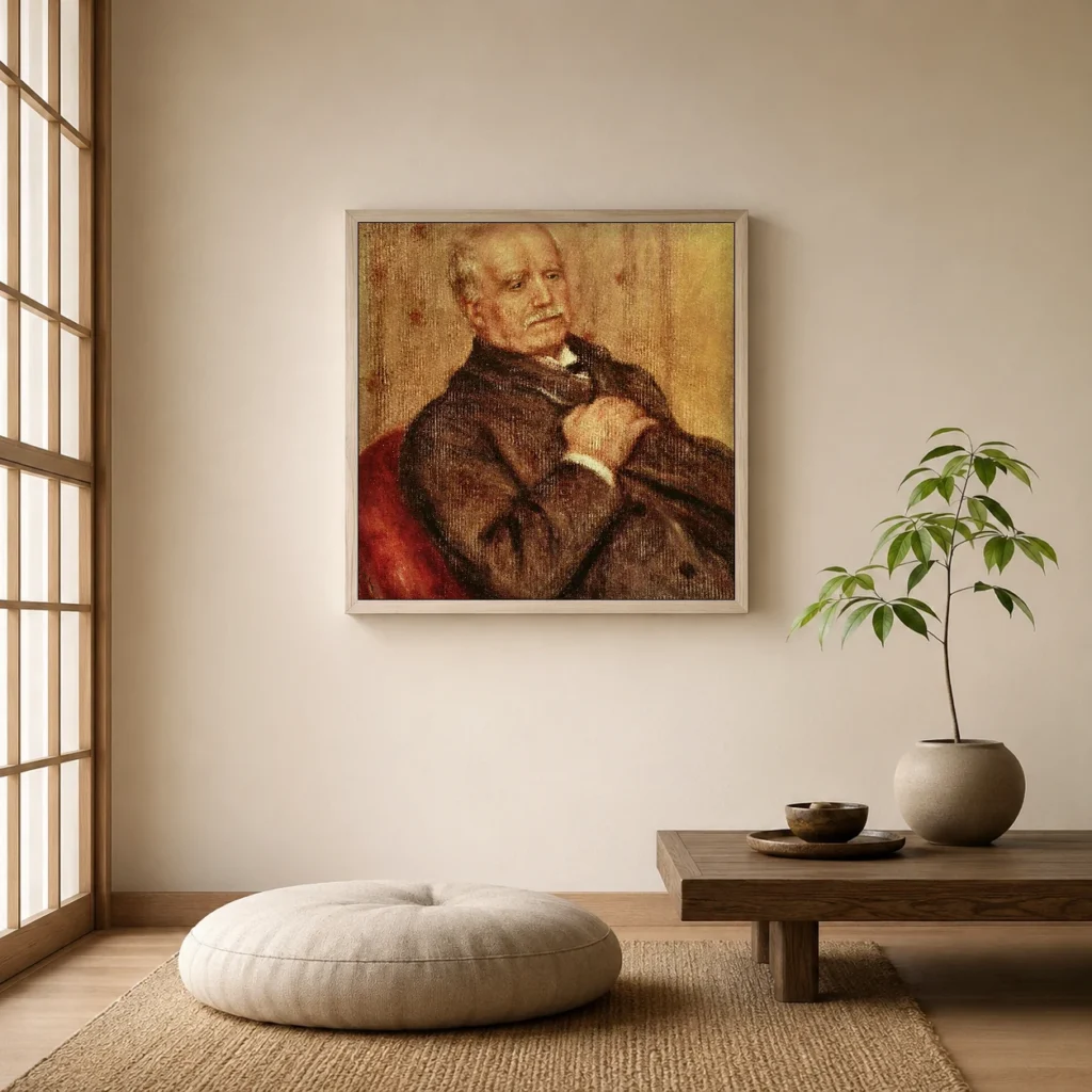 Framed print of Paul Durand-Ruel hanging on a wall in a furnished room