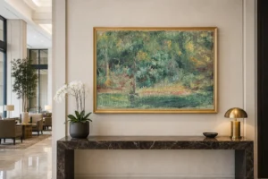 Framed print of Paysage hanging on a wall in a furnished room