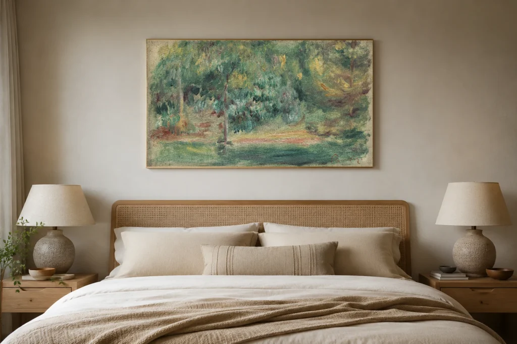 Framed print of Paysage hanging on a wall in a furnished room