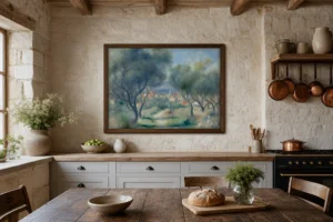 Framed print of Paysage hanging on a wall in a furnished room
