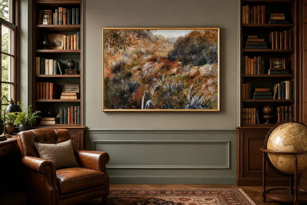 Framed print of Algerian Landscape, the Ravine of the Wild Woman hanging on a wall in a furnished room
