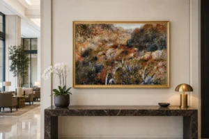 Framed print of Algerian Landscape, the Ravine of the Wild Woman hanging on a wall in a furnished room