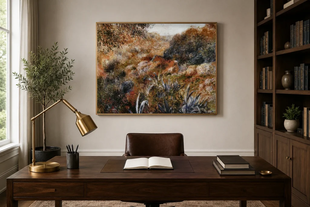 Framed print of Algerian Landscape, the Ravine of the Wild Woman hanging on a wall in a furnished room