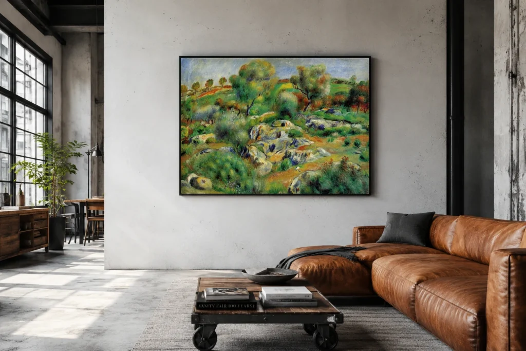 Framed print of Breton Landscape hanging on a wall in a furnished room