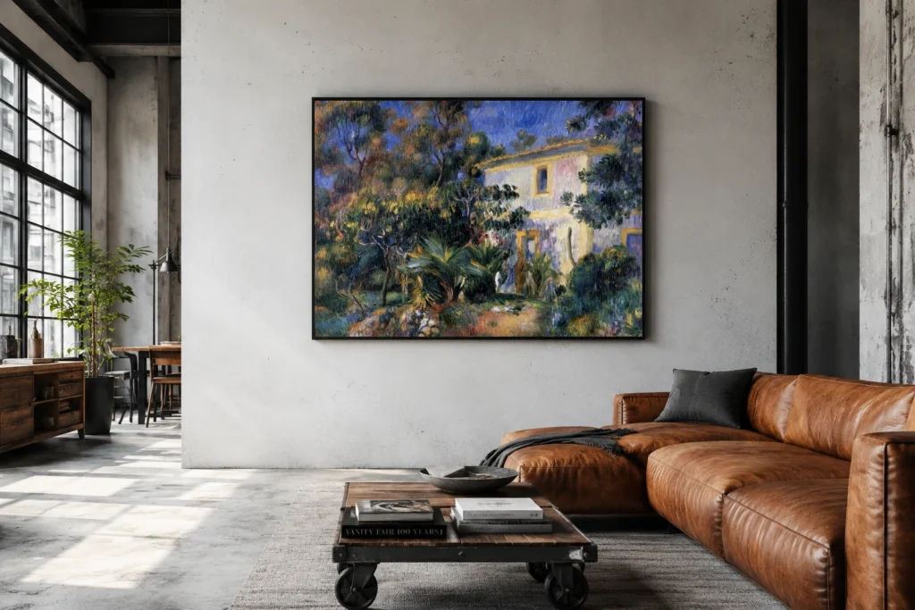 Framed print of Landscape of Algiers hanging on a wall in a furnished room