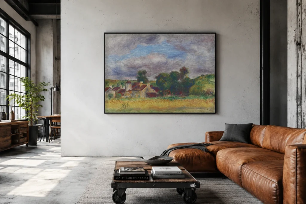 Framed print of Landscape of Brittany, Overcast Sky hanging on a wall in a furnished room
