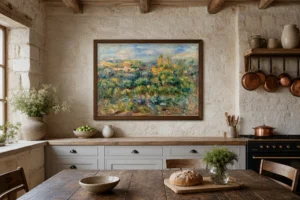 Framed print of Landscape at Cagnes hanging on a wall in a furnished room