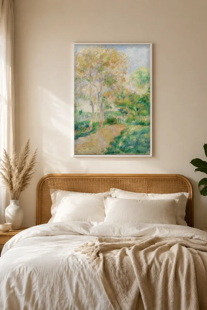 Framed print of Autumn Landscape (Paysage d’automne) hanging on a wall in a furnished room