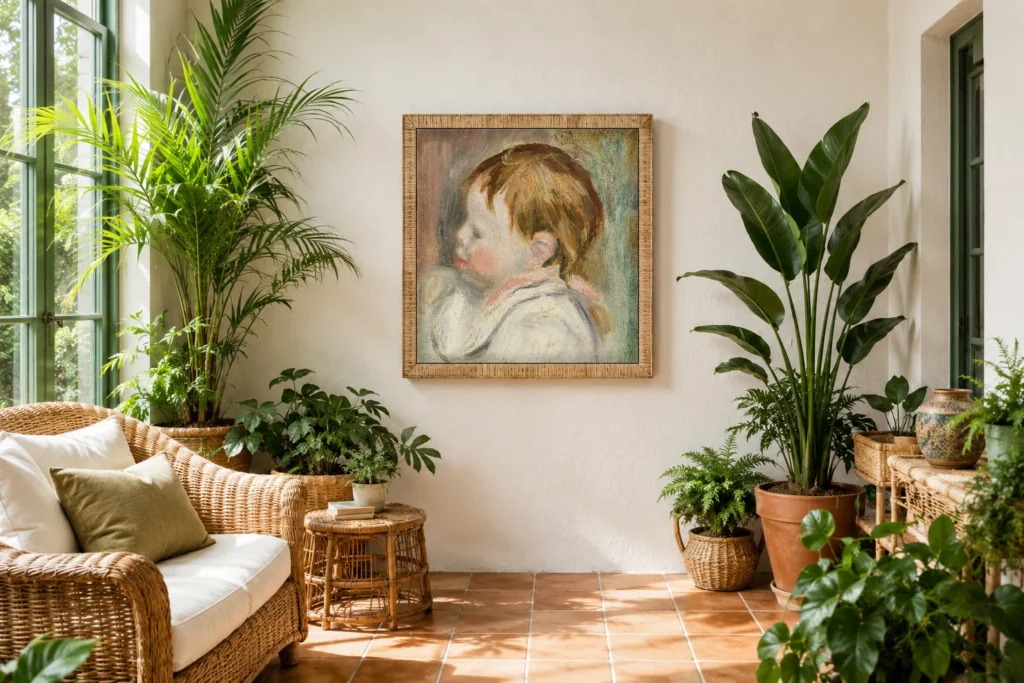 Framed print of Baby’s Head (Tête d’enfant, profil à gauche) hanging on a wall in a furnished room