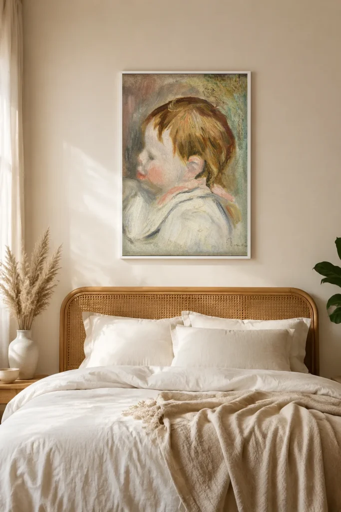 Framed print of Baby’s Head (Tête d’enfant, profil à gauche) hanging on a wall in a furnished room