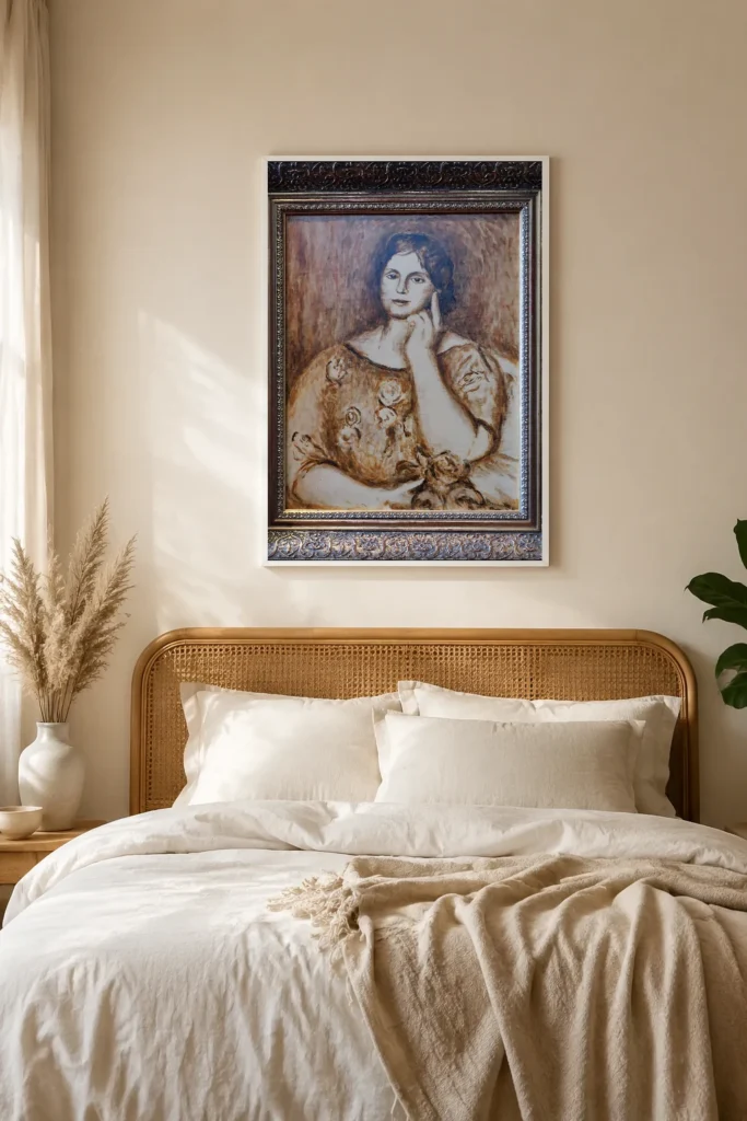 Framed print of Portrait Gertrud Osthaus hanging on a wall in a furnished room